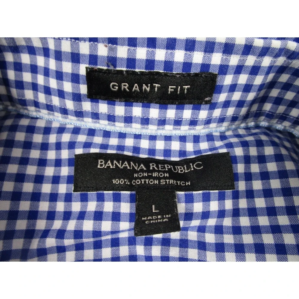 Banana Republic Shirt Mens Large Blue Plaid Grant Button‎ Down Long Sleeve A3